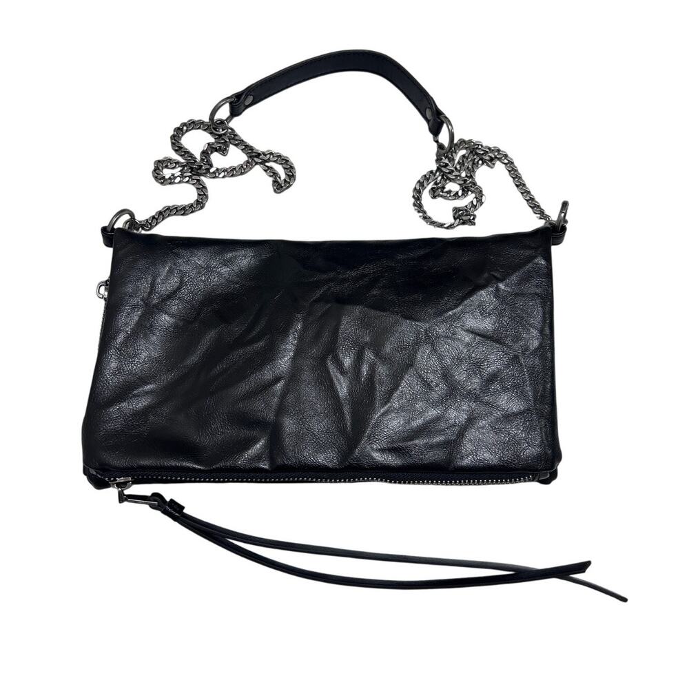 ZARA Black Rock Mini Crossbody Bag Silver Chain Strap Flap Magnetic Modern Chic